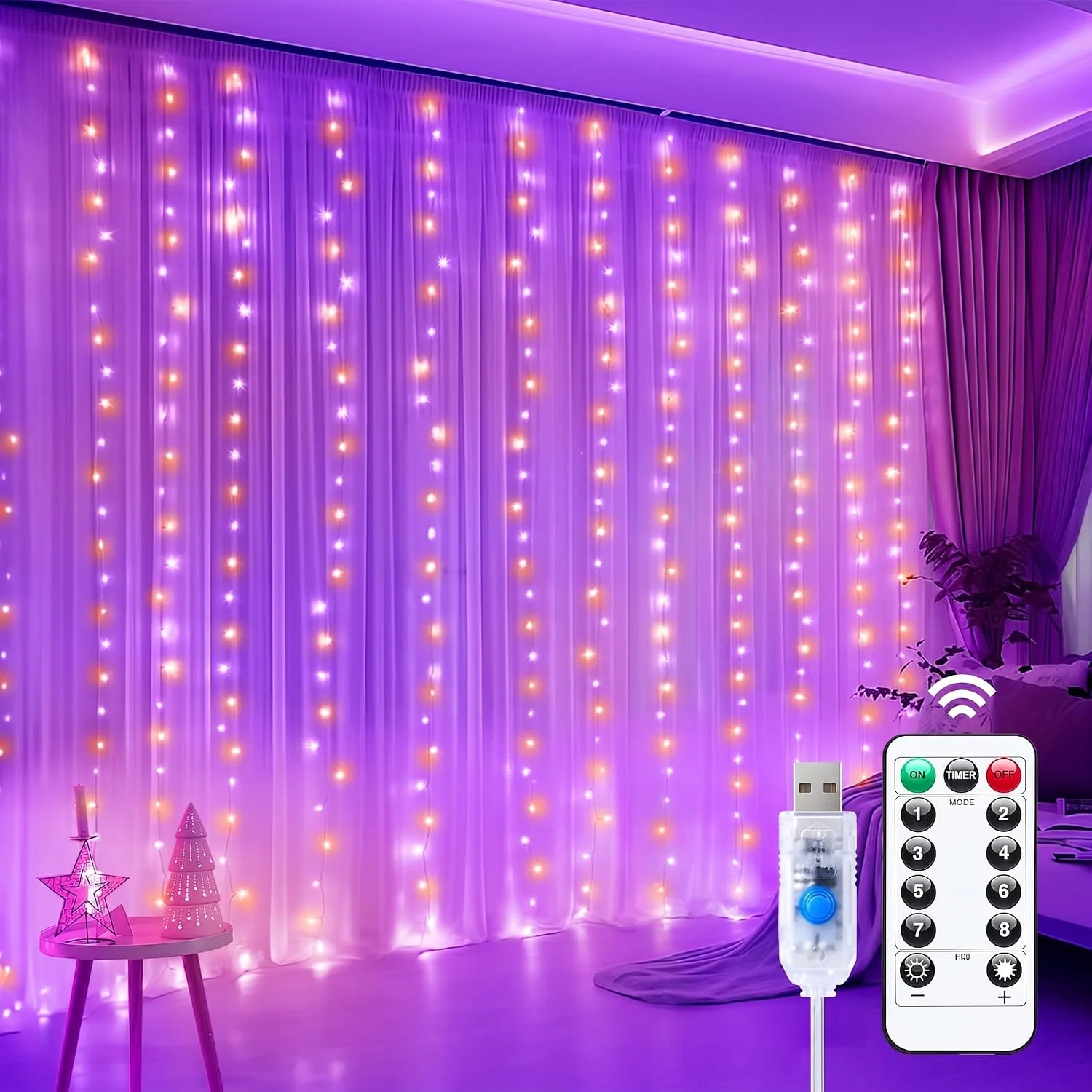 Minetom Curtain Lights, Orange & Purple, 1 Pack, photo 11