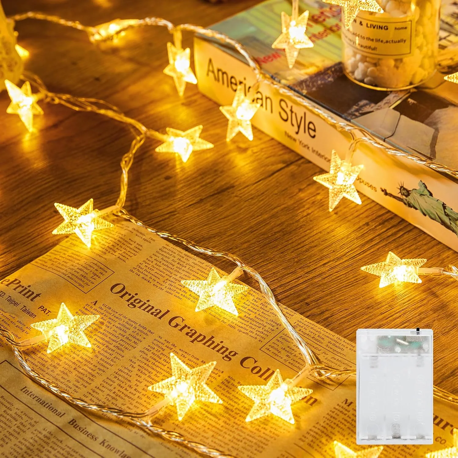 Minetom Star String Lights Battery Operated, Warm White, 1 Pack, photo 4