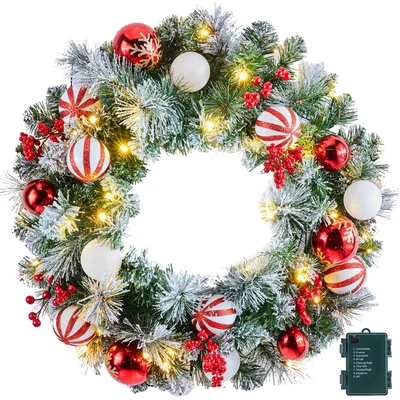 Minetom Pre-Lit Artificial Christmas Wreath 24Inch, thumbnail 1