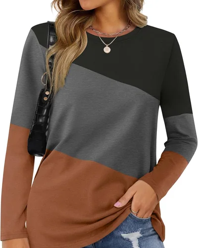 Minetom Women's Color Block Tops Casual Long Sleeve Shirts Pullover Tunic, thumbnail 15