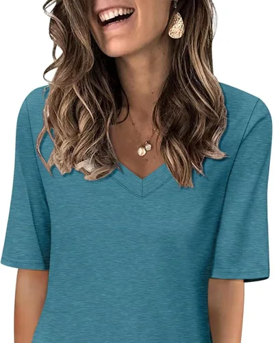 Minetom Women's V Neck T Shirts Casual Half Sleeve Tops Basic Summer Tees, thumbnail 7