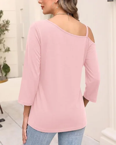 Minetom Women's Off the Shoulder Tops 3 4 Sleeve V Neck T Shirts Fall Tee, thumbnail 2