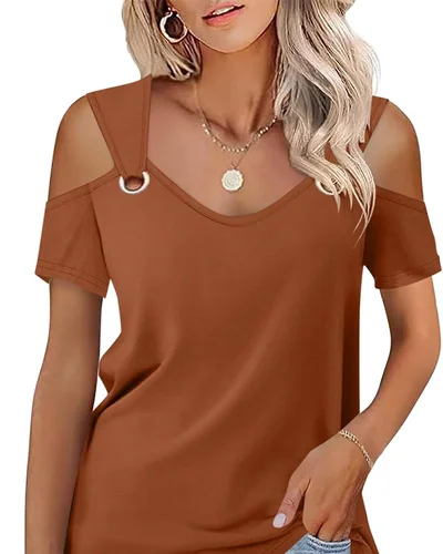 Minetom Women's Cold Shoulder Tops Short Sleeve V Neck T Shirts Summer Tee, thumbnail 13