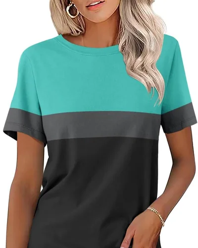 Minetom Womens Color Block T Shirts Short Sleeve Tops Summer Tees, thumbnail 13