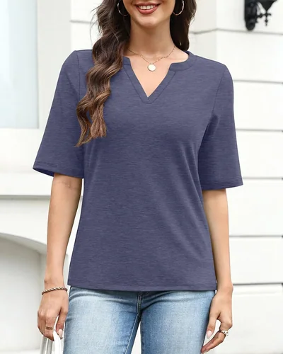 Minetom Women's V Neck T Shirts Half Sleeve Tees Casual Summer Fall Tops Navy, thumbnail 2