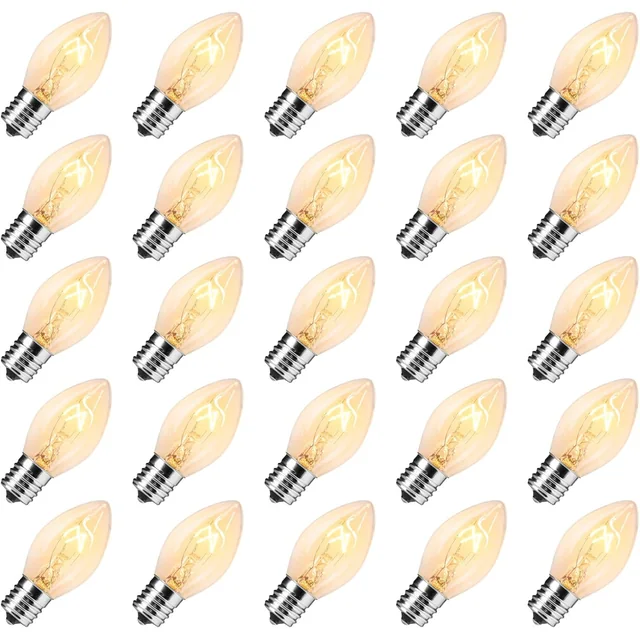 Minetom 25 Pack Replacement Light Bulbs for C7 E12 Base Christmas String Lights