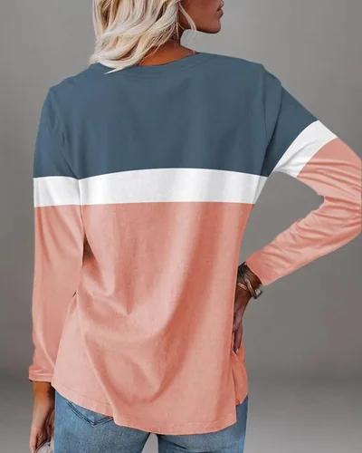 Minetom Women's Color Block Tunic Tops Casual Long Sleeve Shirts Round Neck, thumbnail 6