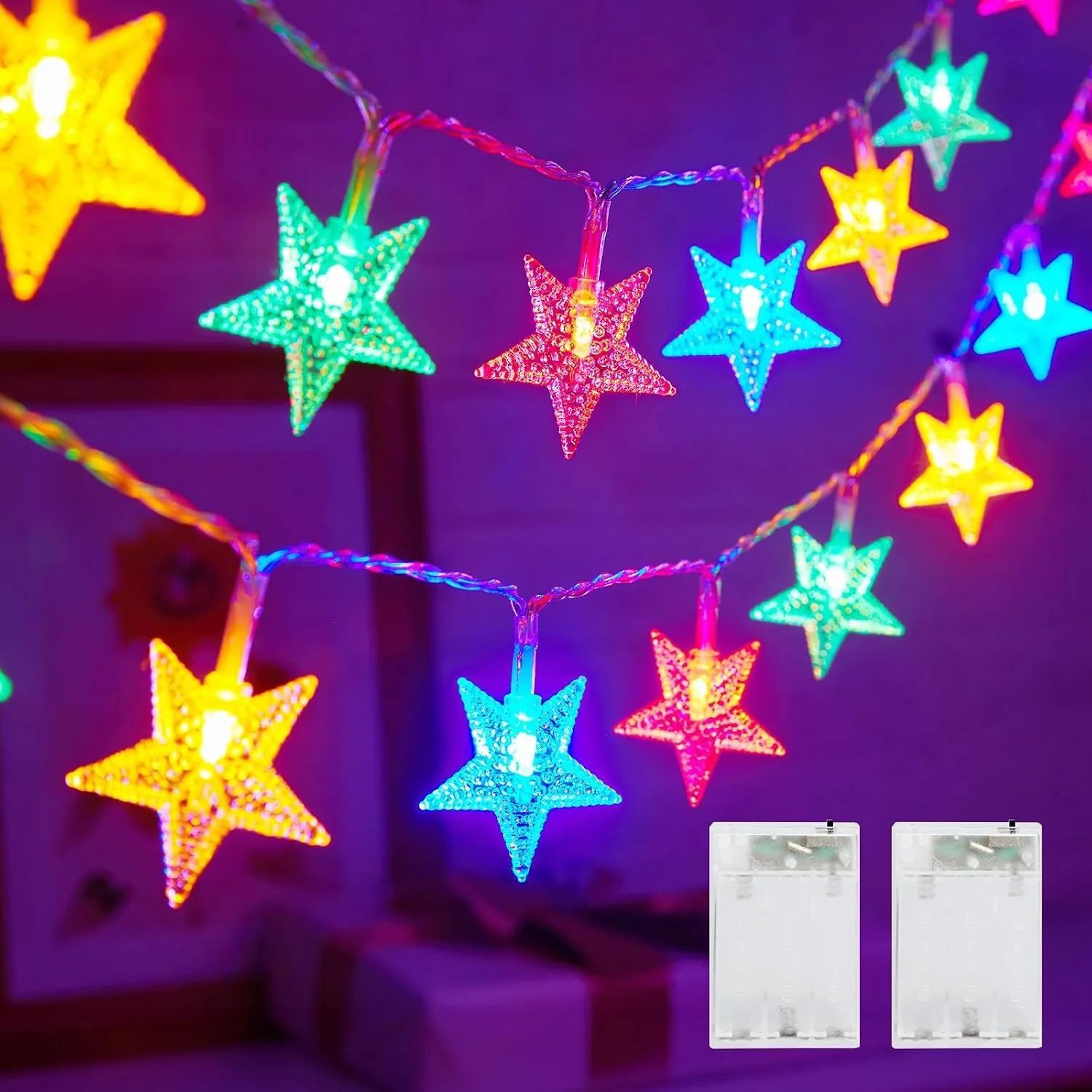 Minetom Star String Lights Battery Operated, Multicolor, 2 Pack, photo 1