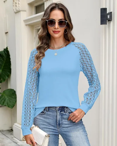 Minetom Womens Lace Tops Long Sleeve Shirts Dressy Casual Blouses Trendy, thumbnail 5