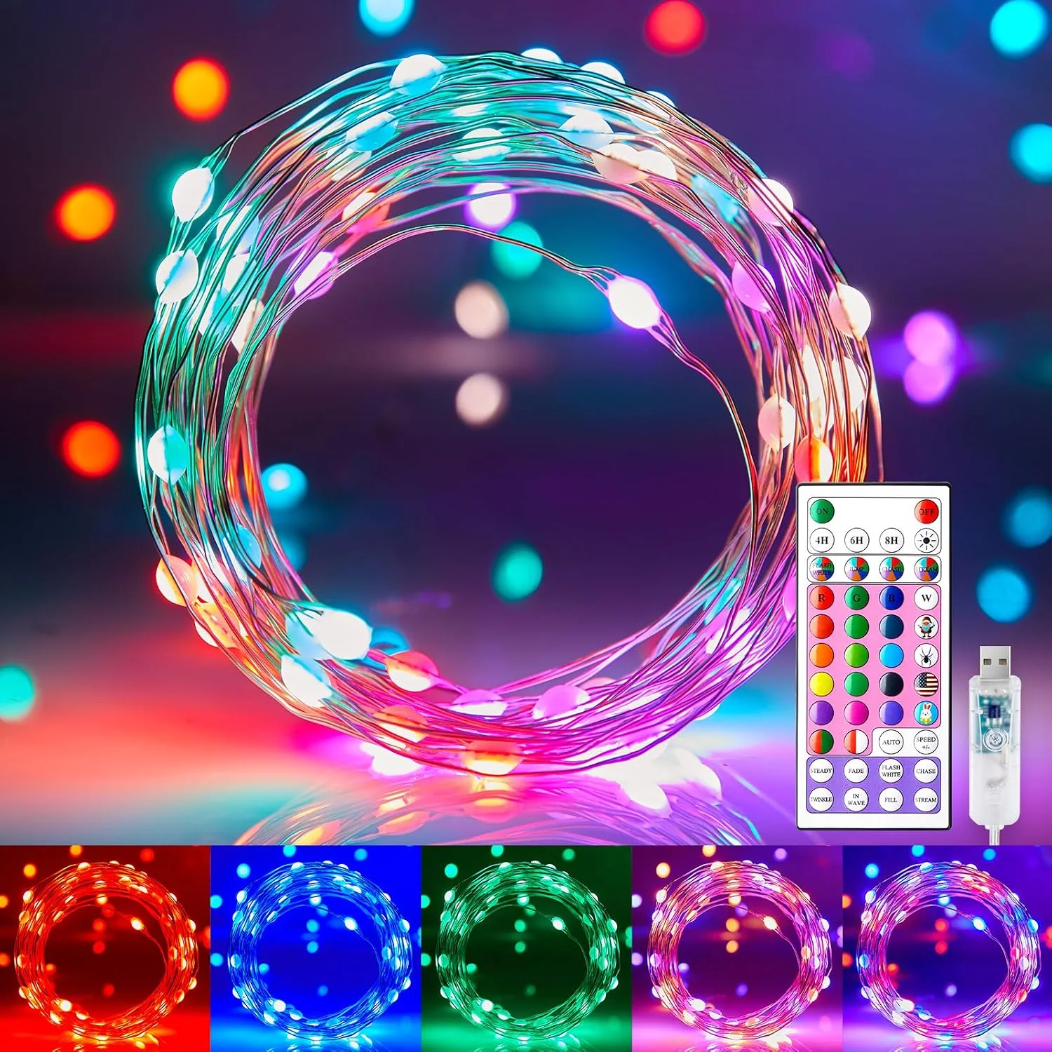 Minetom Color Changing Fairy Lights Plug, 22 Colors (16 Single & 6 Holiday), 33 FT, photo 3