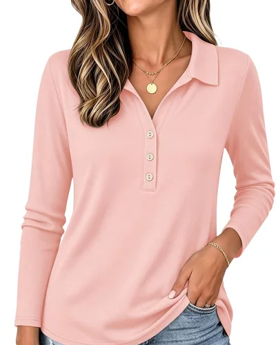 Minetom Womens Long Sleeve Tops Collared Button Up Shirts, thumbnail 12