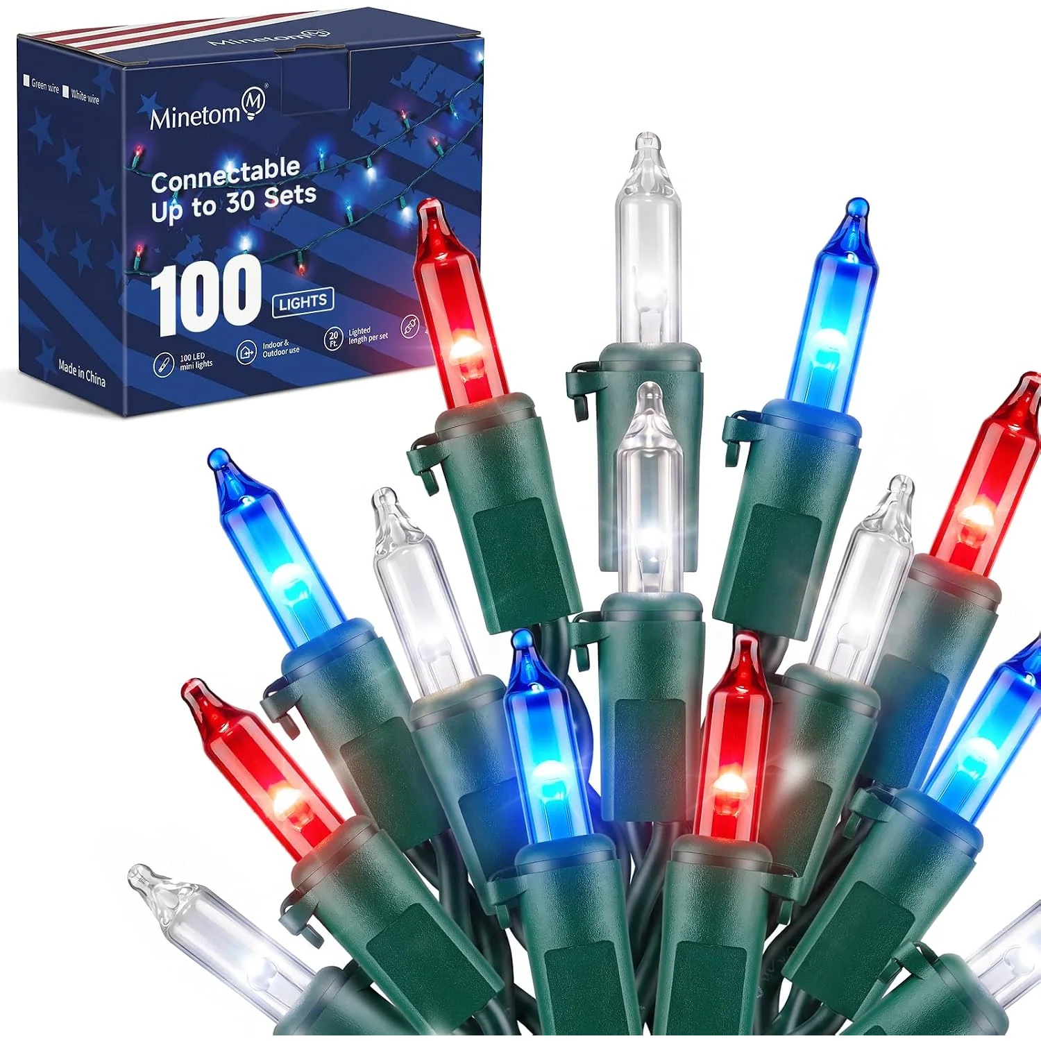 Minetom Red White Blue LED Christmas String Lights, Red White Blue, photo 1