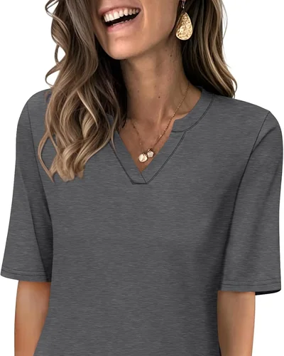 Minetom Women's V Neck T Shirts Half Sleeve Tees Casual Summer Fall Tops Navy, thumbnail 11