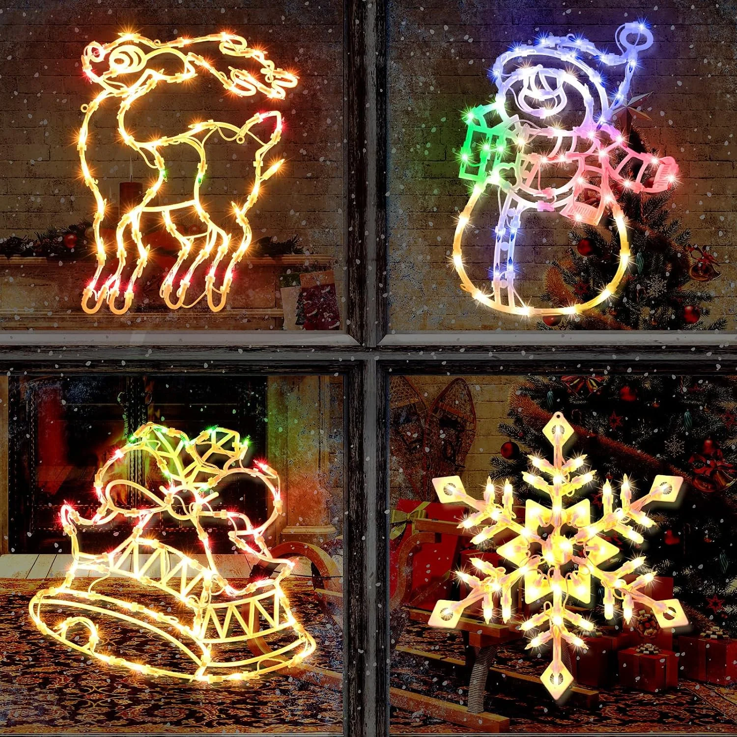Minetom 4 Pack Christmas Window Lights, Wreath, Snowflake/snowman/bell/deer, photo 5