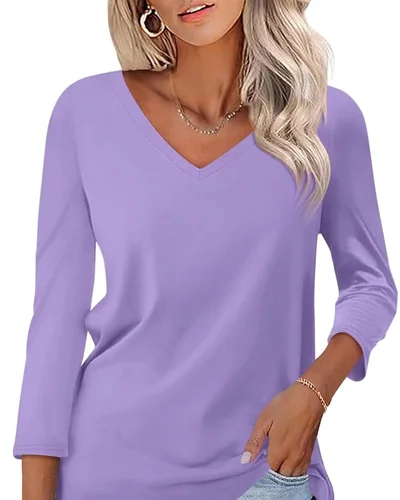 Minetom Women's 3/4 Length Sleeve Tops V Neck T Shirts Casual Basic Tees, thumbnail 27