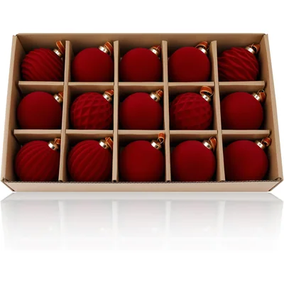 Minetom 15pcs Burgundy Christmas Ornaments, 2.36Inch Velvet Ornaments, thumbnail 1
