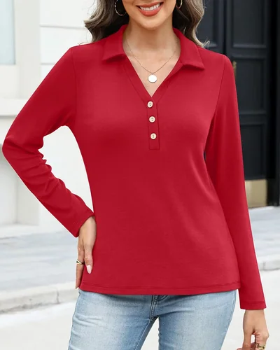 Minetom Womens Long Sleeve Tops Collared Button Up Shirts, thumbnail 2