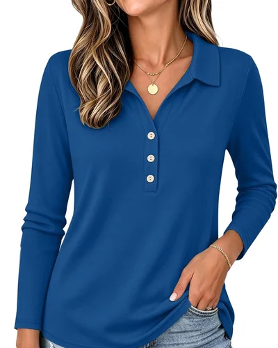 Minetom Womens Long Sleeve Tops Collared Button Up Shirts, thumbnail 6