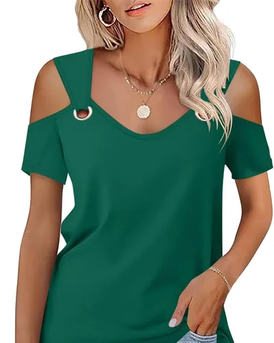 Minetom Women's Cold Shoulder Tops Short Sleeve V Neck T Shirts Summer Tee, thumbnail 27