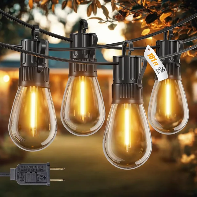 Minetom 101FT Outdoor String Lights S14 LED Waterproof Patio Lights