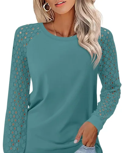 Minetom Womens Lace Tops Long Sleeve Shirts Dressy Casual Blouses Trendy, thumbnail 6