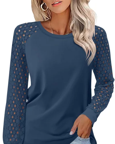 Minetom Womens Lace Tops Long Sleeve Shirts Dressy Casual Blouses Trendy, thumbnail 9