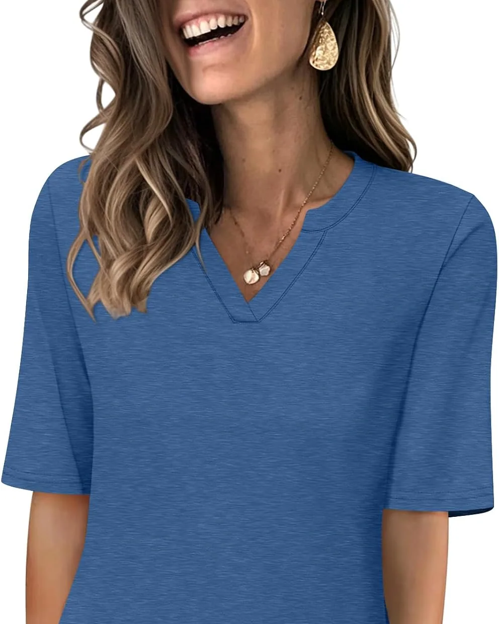 Minetom Women's V Neck T Shirts Half Sleeve Tees Casual Summer Fall Tops Navy, Blue, Small, photo 15