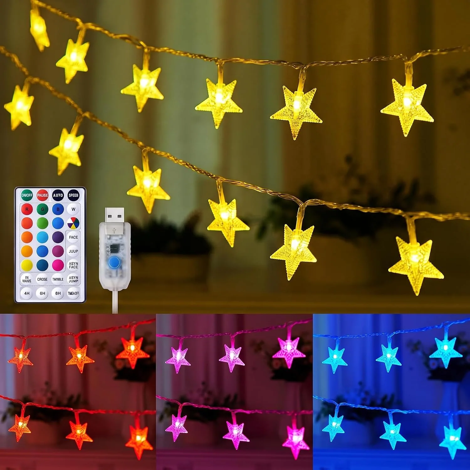 Minetom 23ft Star String Lights for Bedroom, RGB (Red, Green, Blue), 23 feet, photo 1