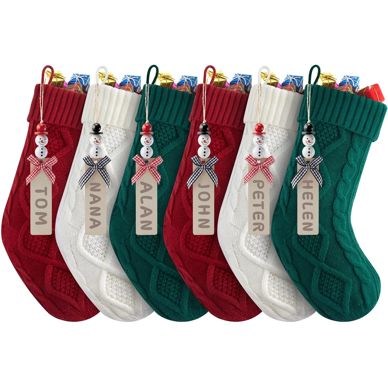 Minetom Personalized Christmas Stockings, Christmas Hanging Stockings with Name Tags, Red White Green, 6 PC, photo 1