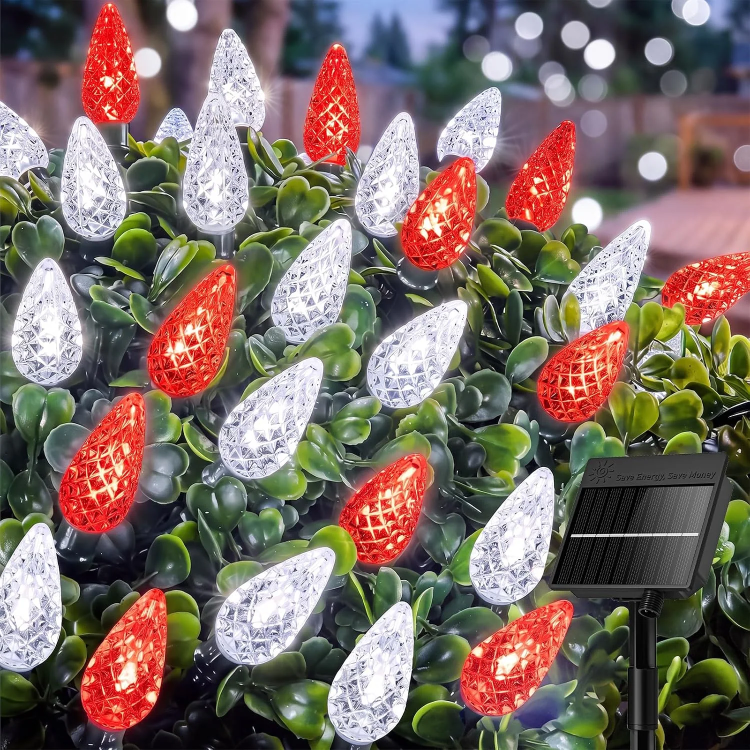 Minetom C6 Solar Christmas Lights, Red White, 50LEDs, photo 1