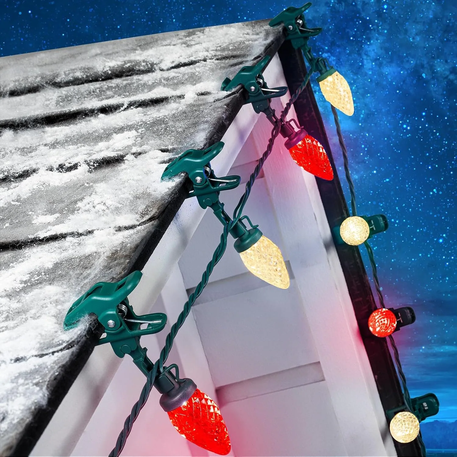 Minetom Christmas Lights Outdoor, 68FT 100 LED C9 String Lights with Spring, Red & Warm White, 68Ft, photo 3