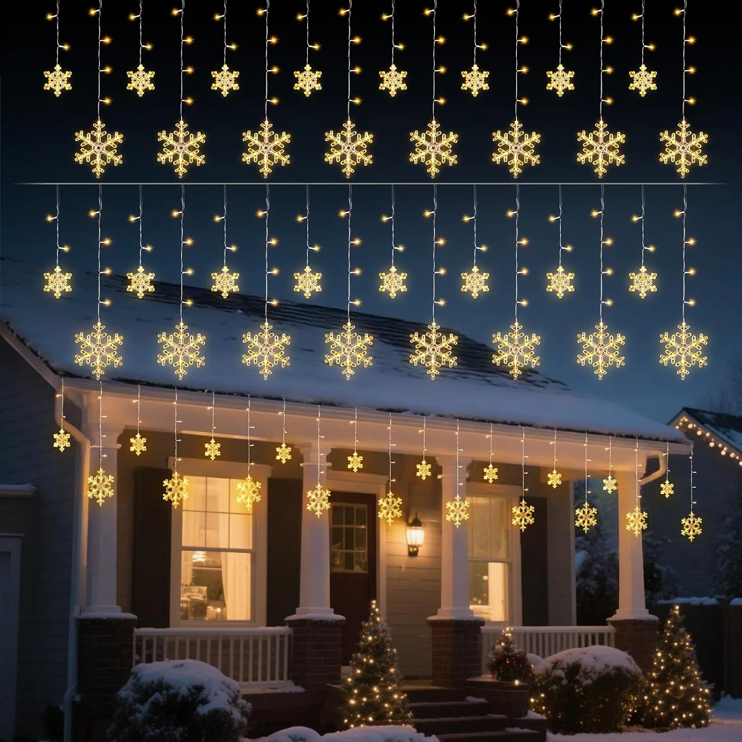 Minetom Christmas Snowflake Icicle Lights, Warm White, 2 Pack, photo 5