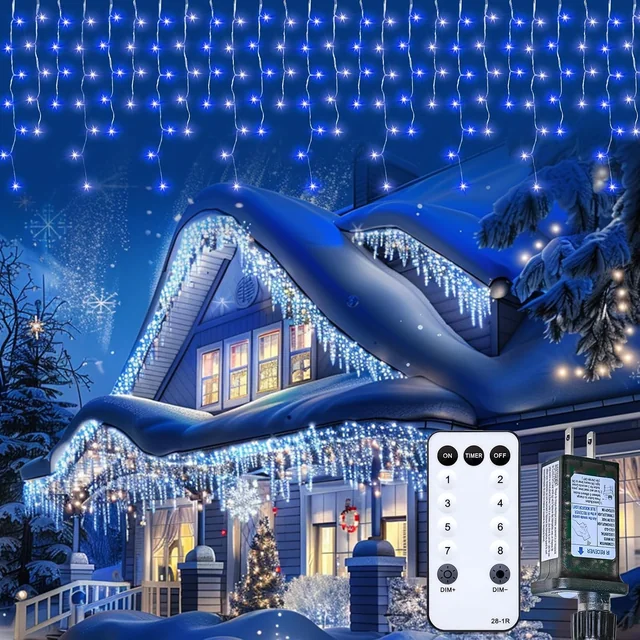 Minetom Icicle Lights for Outside, 164Ft 1344 LED White Christmas Lights