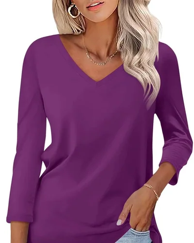 Minetom Women's 3/4 Length Sleeve Tops V Neck T Shirts Casual Basic Tees, thumbnail 7