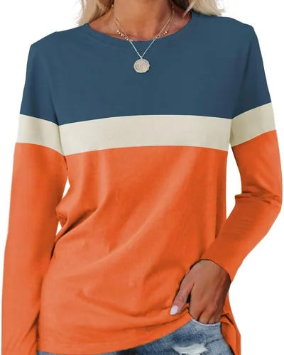 Minetom Women's Color Block Tunic Tops Casual Long Sleeve Shirts Round Neck, thumbnail 16