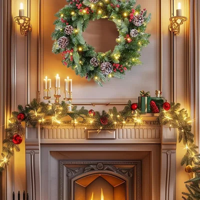 Minetom 24 Inch Prelit Christmas Wreath, Artificial Christmas Wreath for Front Door, thumbnail 1