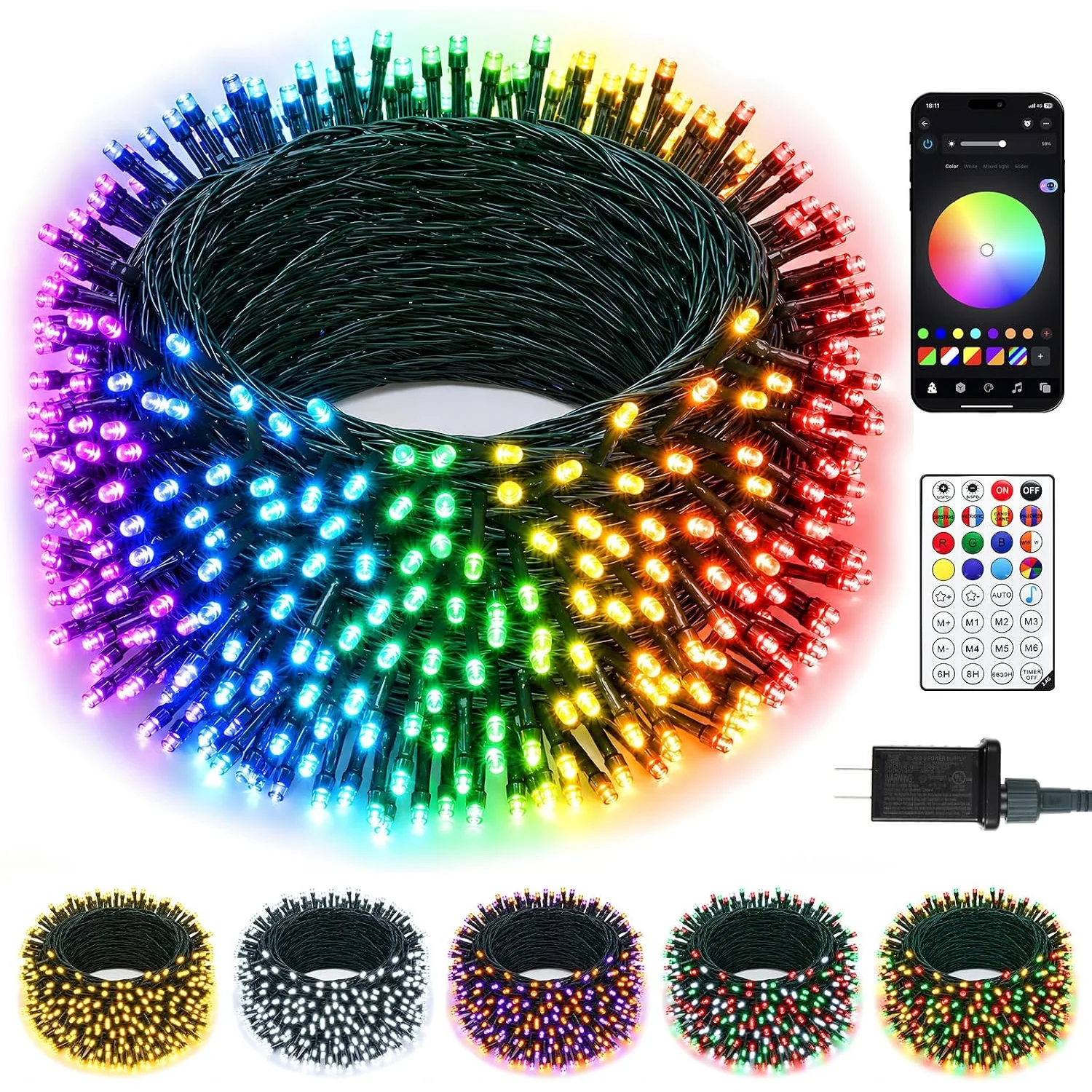 Minetom Smart Color Changing Christmas Halloween Tree Lights Outdoor, Green wire, 132 FT, photo 4