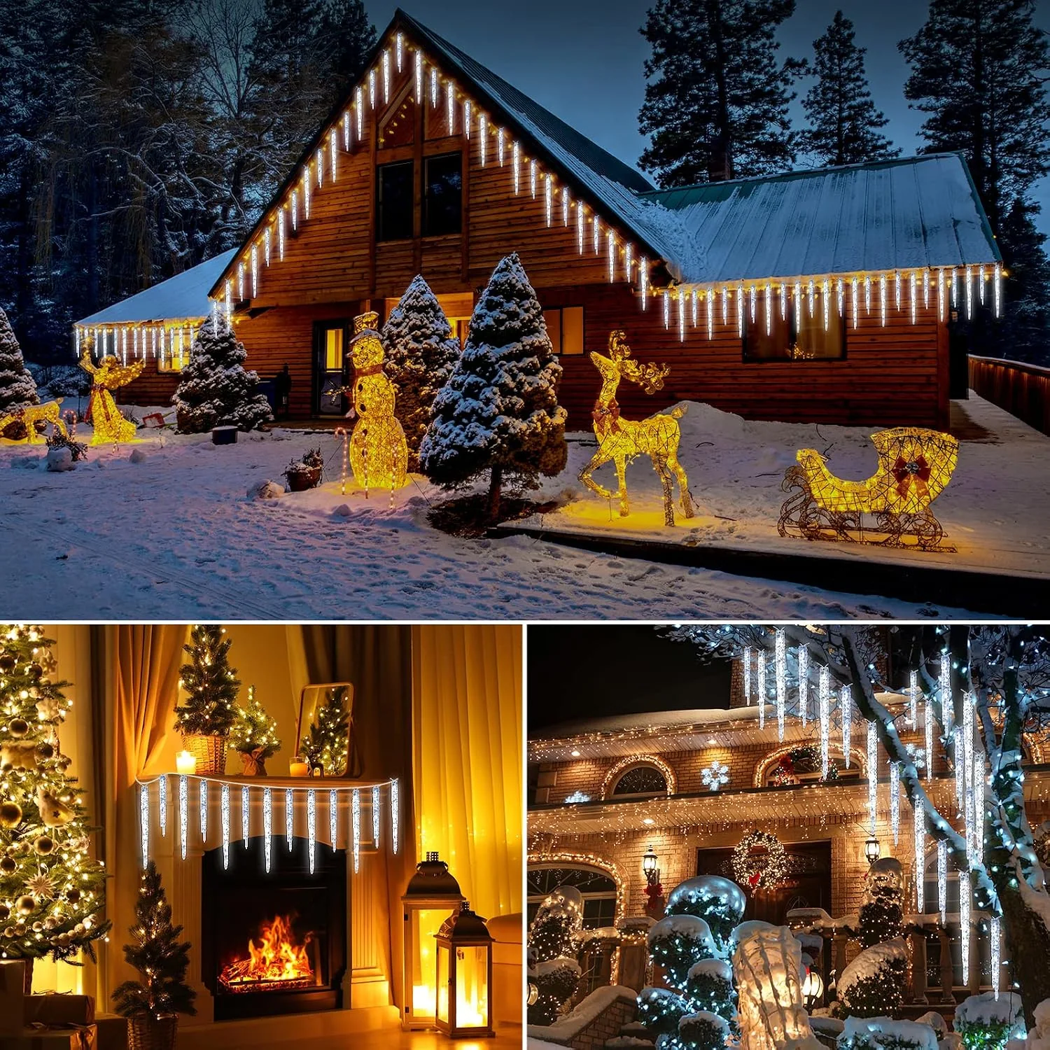 Minetom Christmas Icicle Lights Outdoor with Clips- 18.7ft 100 LED 20 Tubes, photo 2