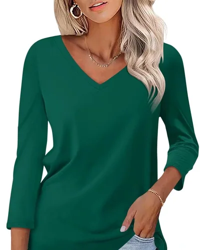 Minetom Women's 3/4 Length Sleeve Tops V Neck T Shirts Casual Basic Tees, thumbnail 18