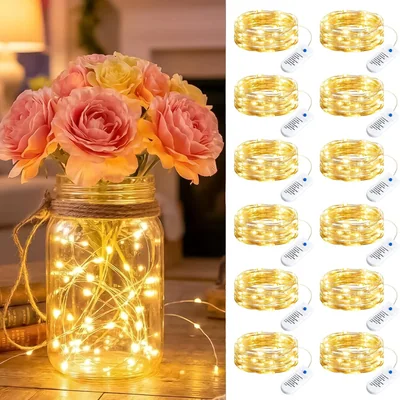 Minetom 12 Pack Warm White Battery Operated Fairy String Lights 8 Modes, thumbnail 1