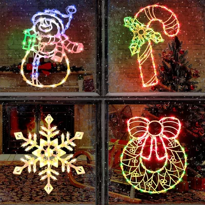 Minetom 4 Pack Christmas Window Lights, Wreath, thumbnail 2