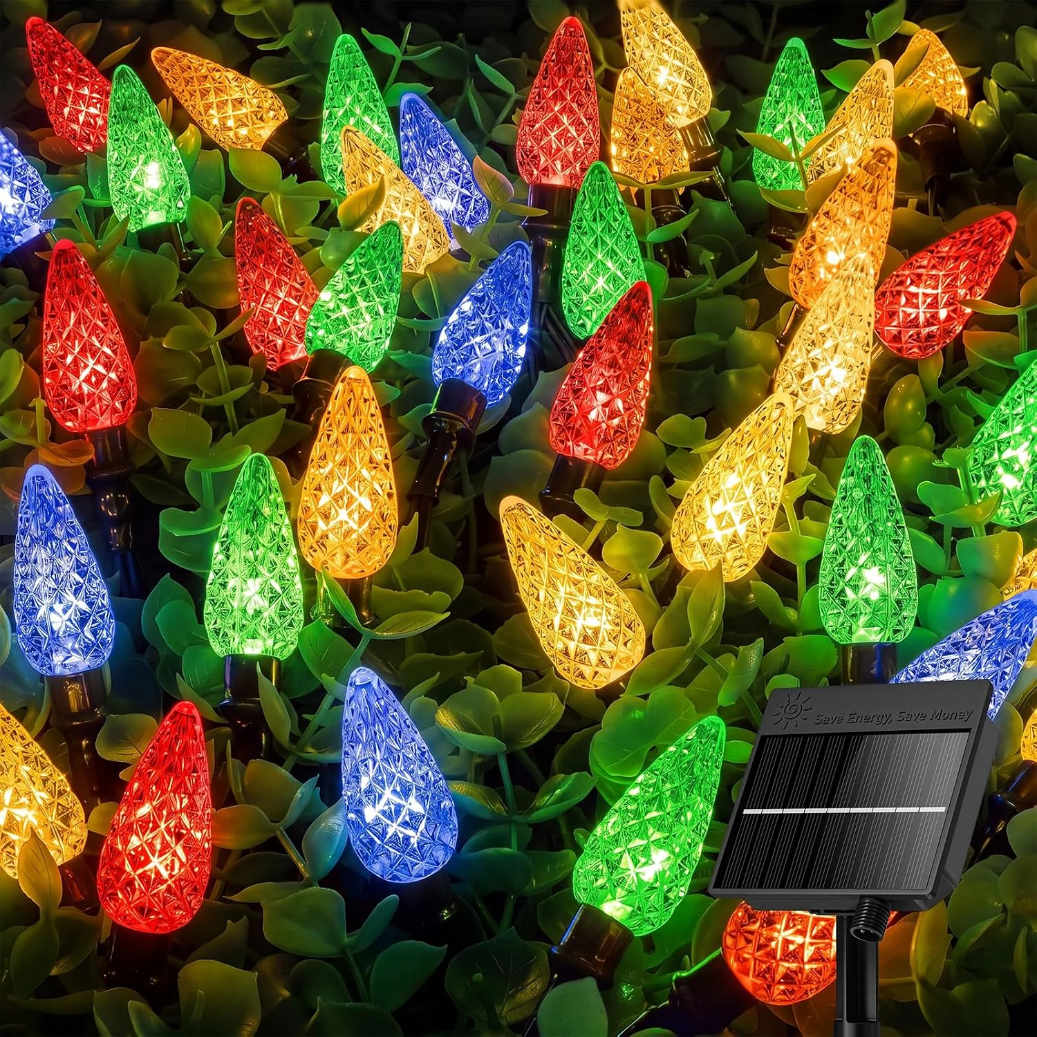 Minetom 23FT 50 LED C6 Solar Christmas Lights Outdoor Waterproof, Multicolor, 50 LED, photo 5