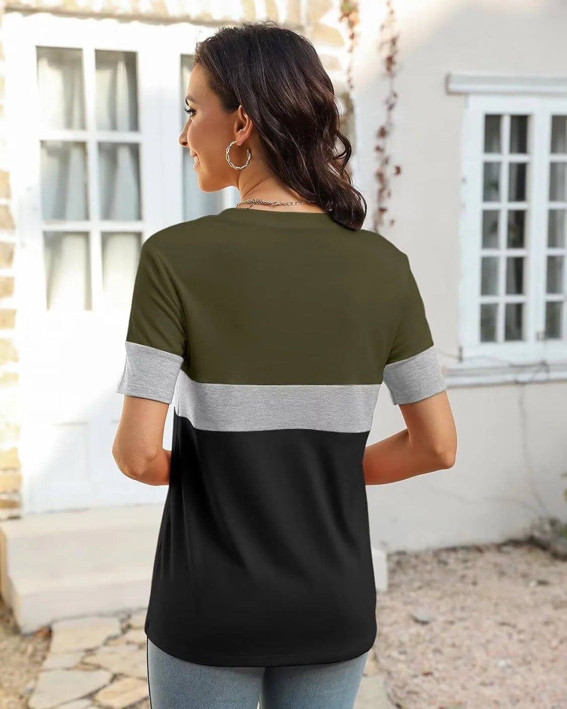 Minetom Womens Color Block T Shirts Short Sleeve Tops Summer Tees, photo 4