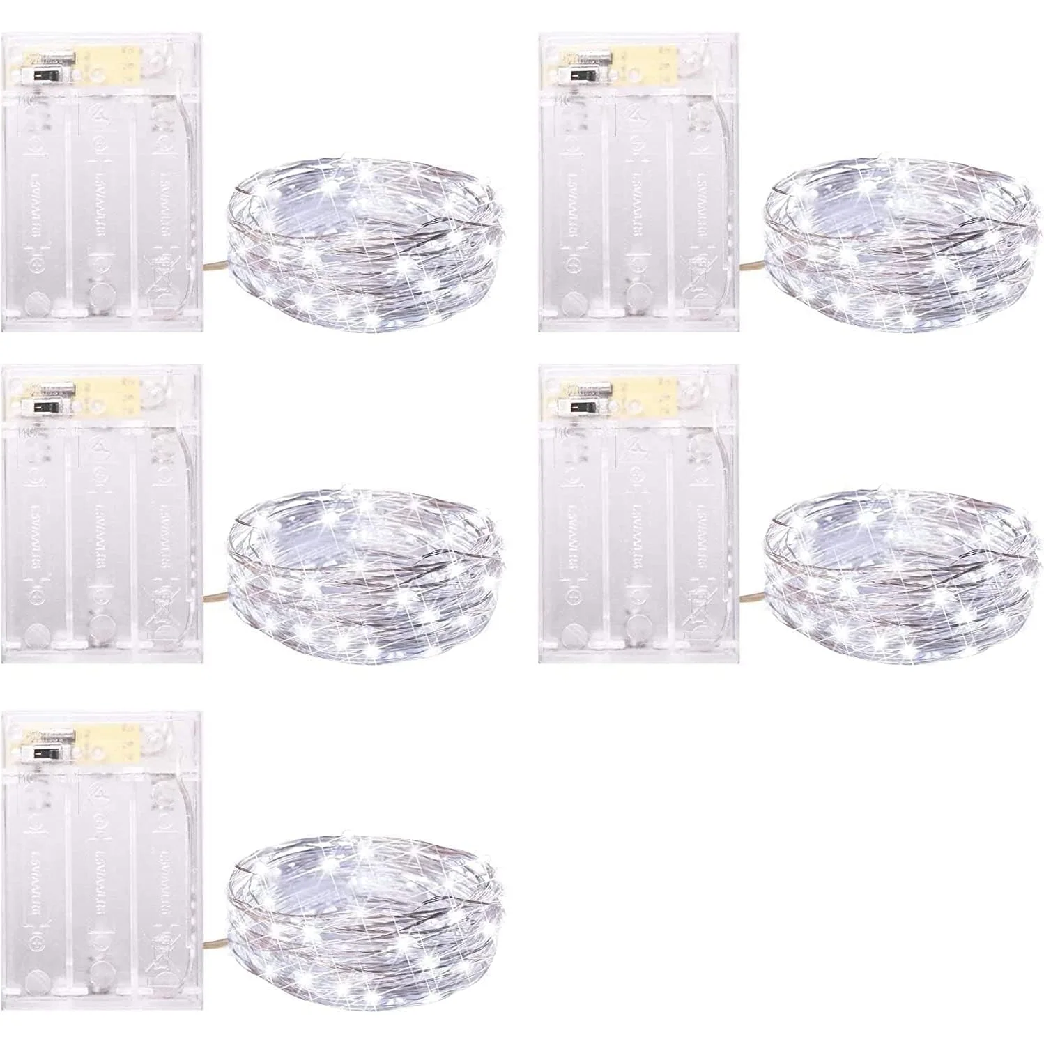 Minetom Fairy Lights Battery Operated, 5 Pack 7 FT 20 LED String Lights, Pure White, 5 Pack, photo 1