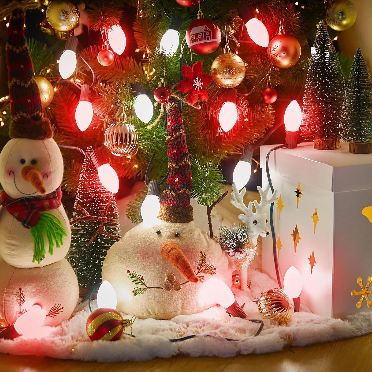 Minetom 25 Pack C9 LED Christmas Light Bulbs, Red White Plastic C9 Shatterproof LED Bulbs, photo 3