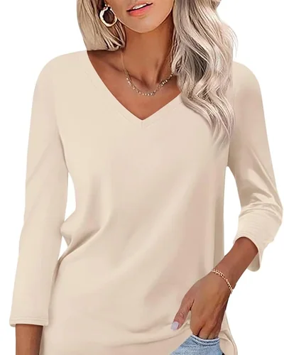 Minetom Women's 3/4 Length Sleeve Tops V Neck T Shirts Casual Basic Tees, thumbnail 12