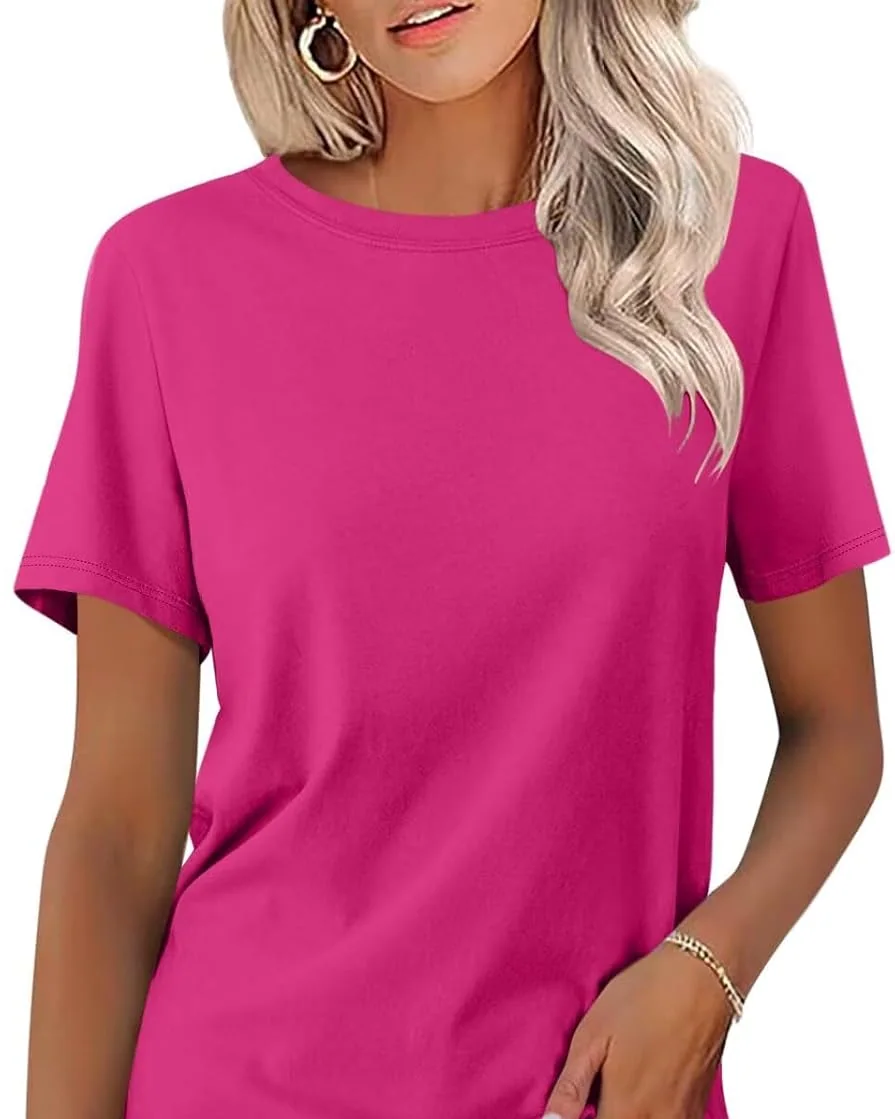 Minetom Womens Color Block T Shirts Short Sleeve Tops Summer Tees, Hot Pink, Small, photo 26
