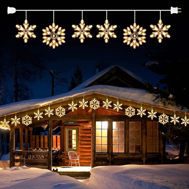 Minetom Christmas Snowflake Icicle String Lights with 6 Drops