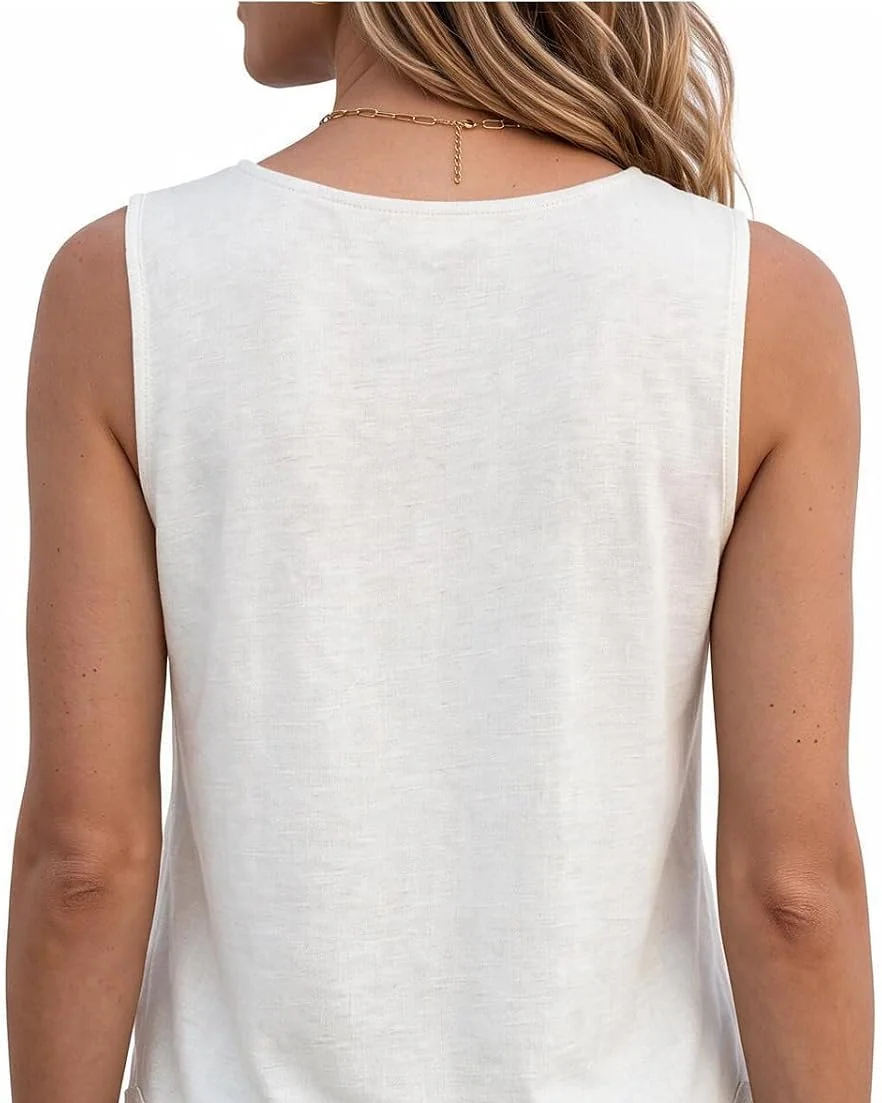 Minetom Women's Cotton Lace Tank Tops Crewneck Sleeveless Shirts White, photo 3
