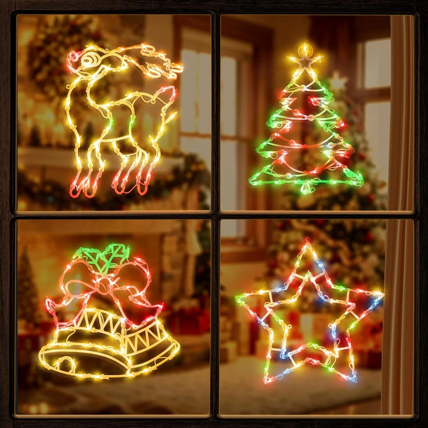Minetom 4 Pack Christmas Window Lights, Wreath, Deer/tree/bell/star, photo 6